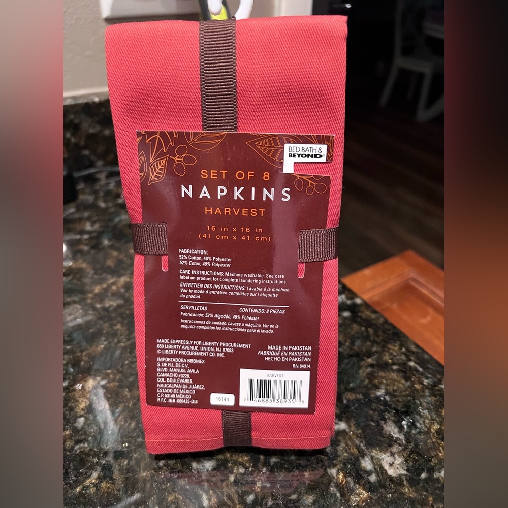 Bed Bath & Beyond Set Of 8 Harvest Napkins Green-brown-gold-rust 16"x16" NWT
